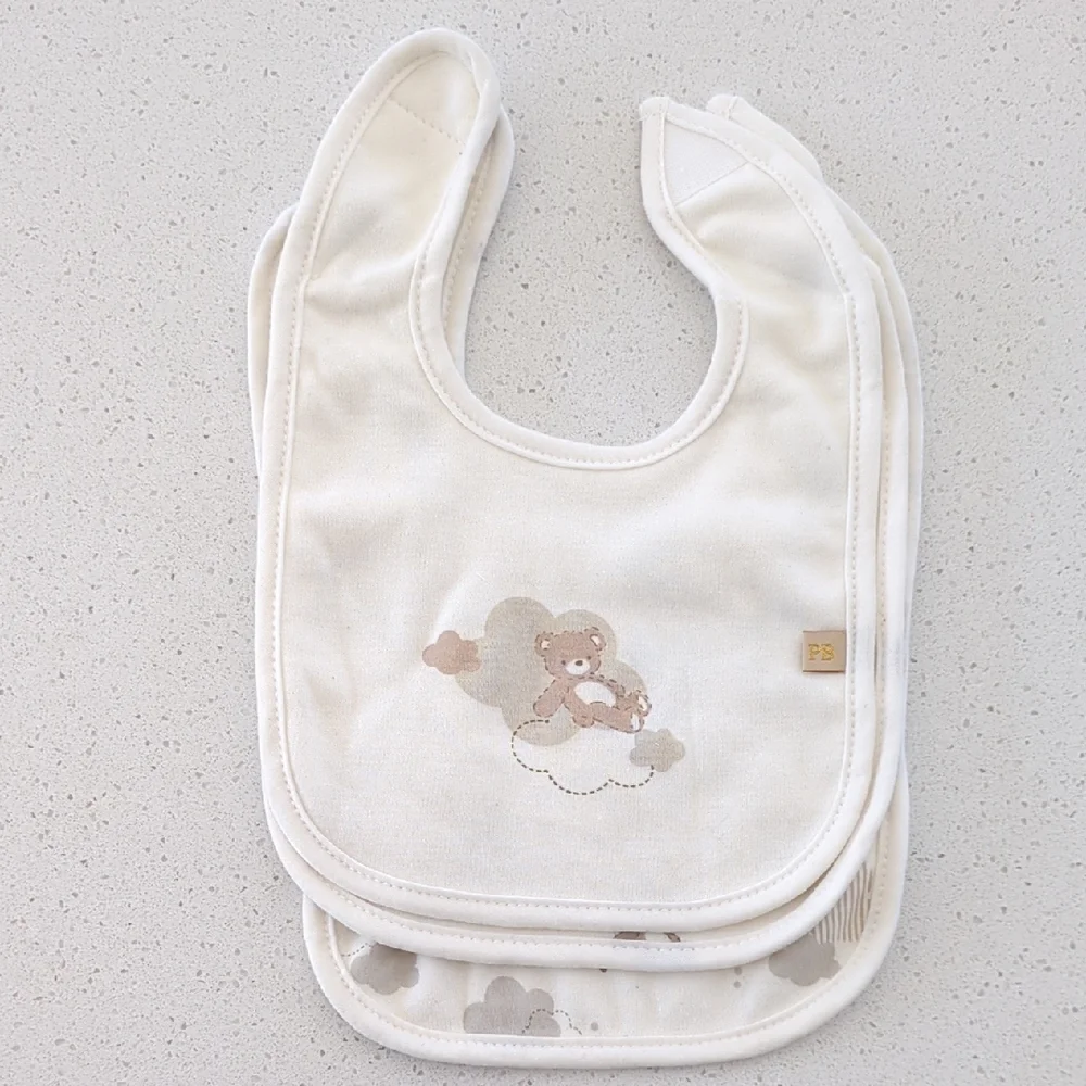 Baby Gift Set - Cream and Gray Baby Bibs, 2 Pairs Of Socks, Car Seat Cover